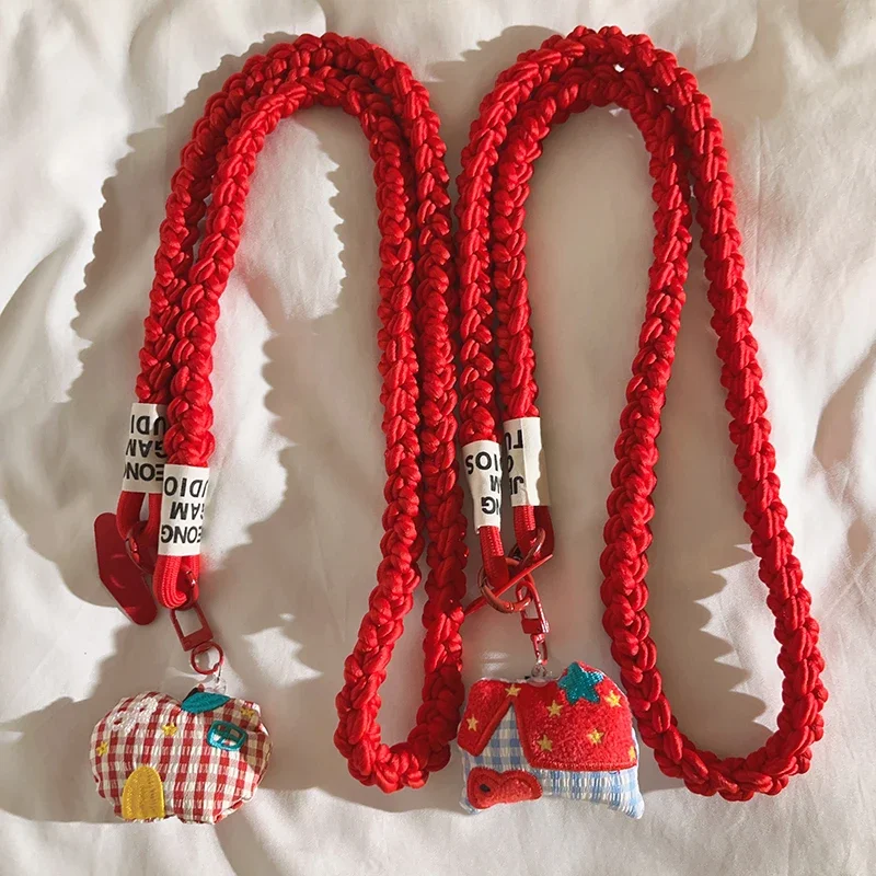 

Plush Apple & Red-Blue House Lanyard - Cute Thick, Fits Phones/CCD, Crossbody for Girls