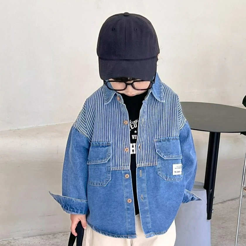 

Children's Shirts 2025 Fall New Arrivals Boys' Striped Denim Shirt Korean Fashion Jacket Boys Clothes
