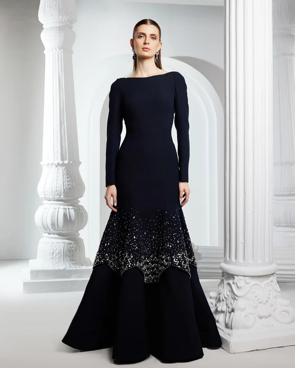 تخصيص البريق جيرسي حجر الراين مطرزة ألف خط مغرفة الرقبة فساتين طويلة فساتين مناسبة مخصصة جودة عالية كلاسيكية