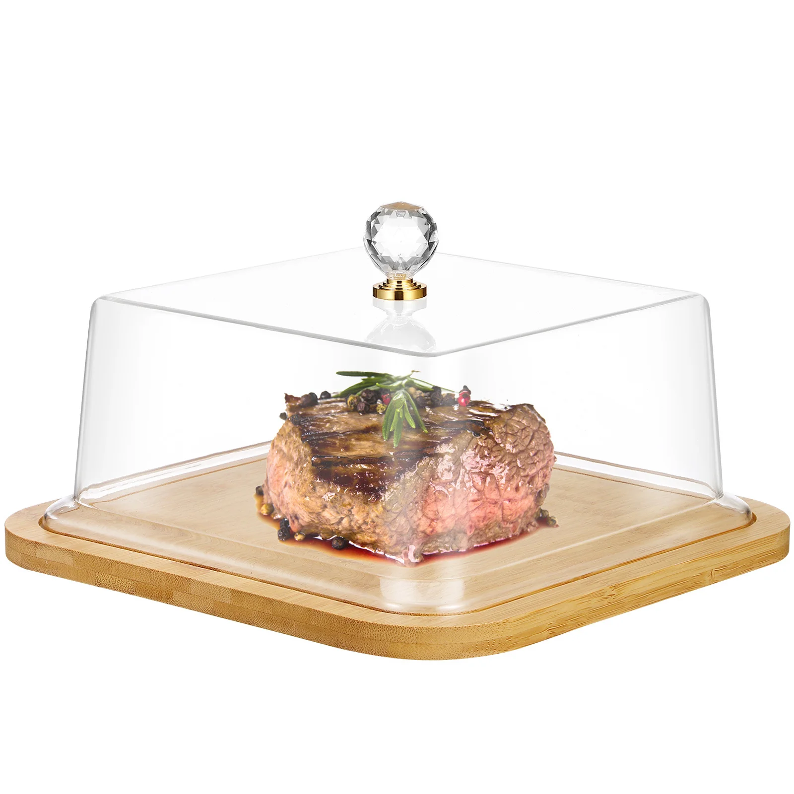 

Dessert Display Tray with Clear Acrylic Lid Wooden Cake Plate for Baking Pastry Fruit Serving Ideal for Party Wedding Household