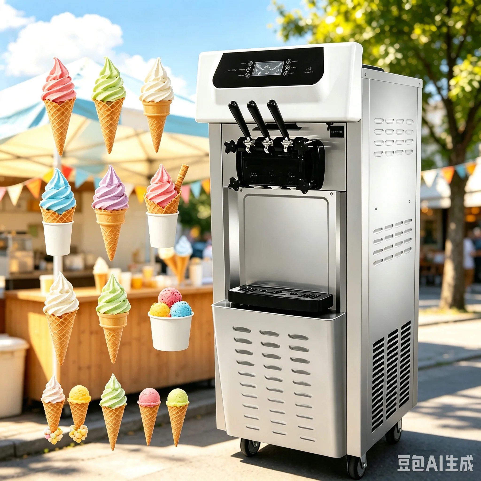 Machine à glace molle commerciale VEVOR 2200W, 7,4 gallons par heure, équipement à dessert efficace, machine à glace pour restaurant