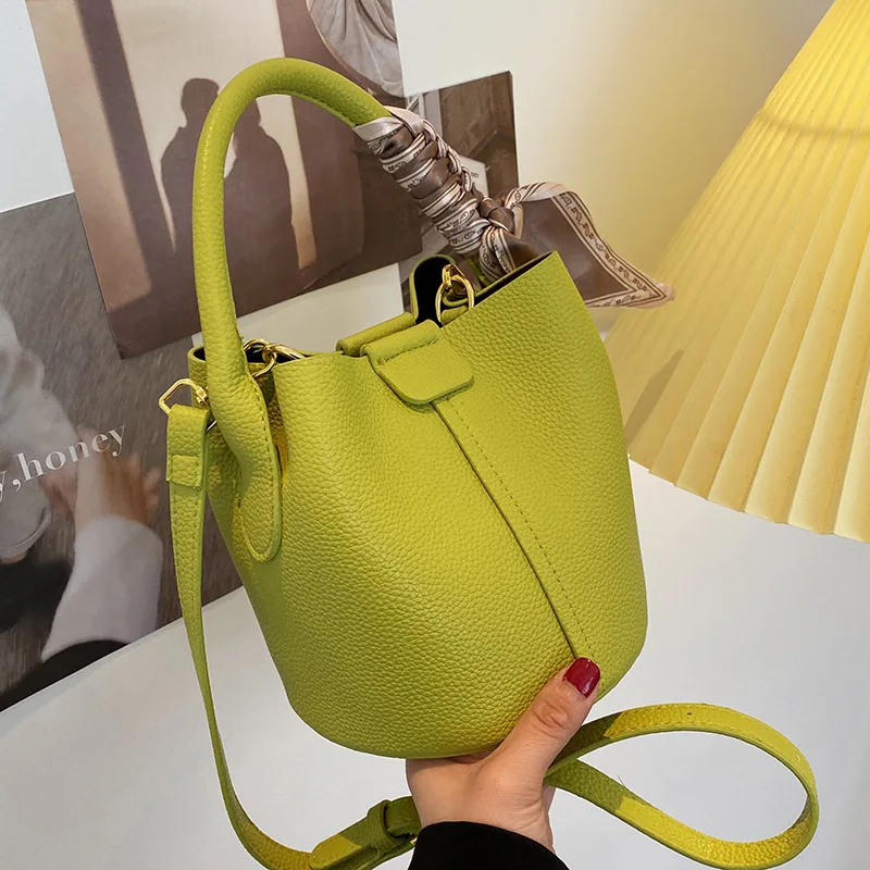 High Quality Women\'s Handbag Fashionable Solid Color Pu Leather Crossbody Bags Casual All-matched Female Bucket Bag