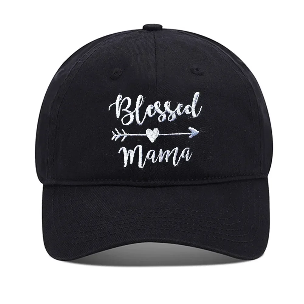 Lyprerazy Baseball Caps Blessed Mama Unisex Embroidery Baseball Cap Washed Cotton Embroidered Adjustable Cap