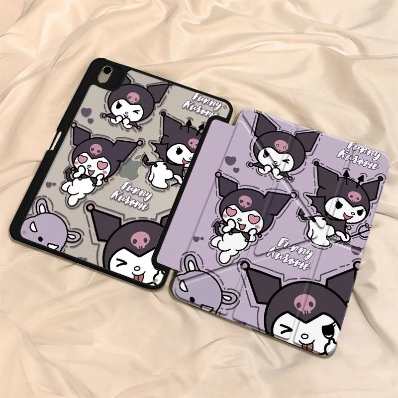 

Sanrio Kuromi мультфильм флип-стиль Ipad11 защитный чехол пыленепроницаемый акриловый чехол для настольного обучения для девочек Apple Tablet Shell