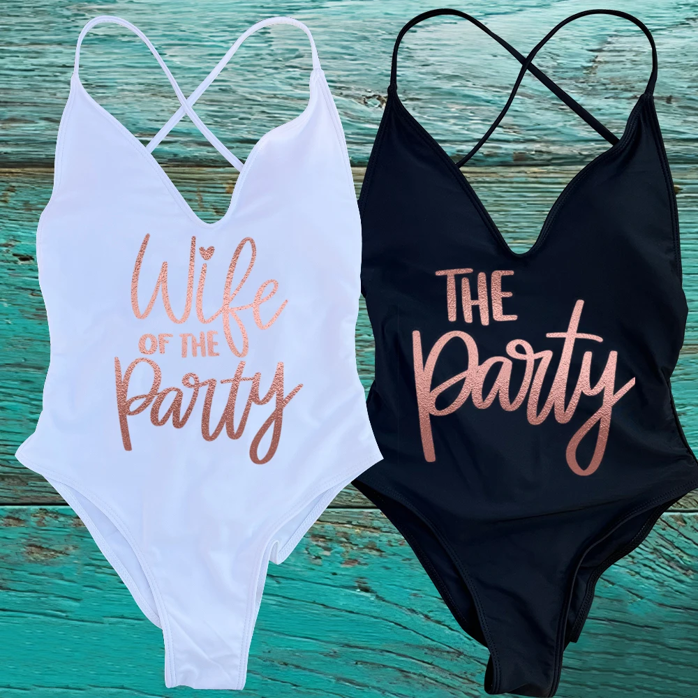 Wifey of The Party &The Party Swimwear Women One Piece Swimsuit Bathing Suit Padds Beachwear Swimsuits Print monokini