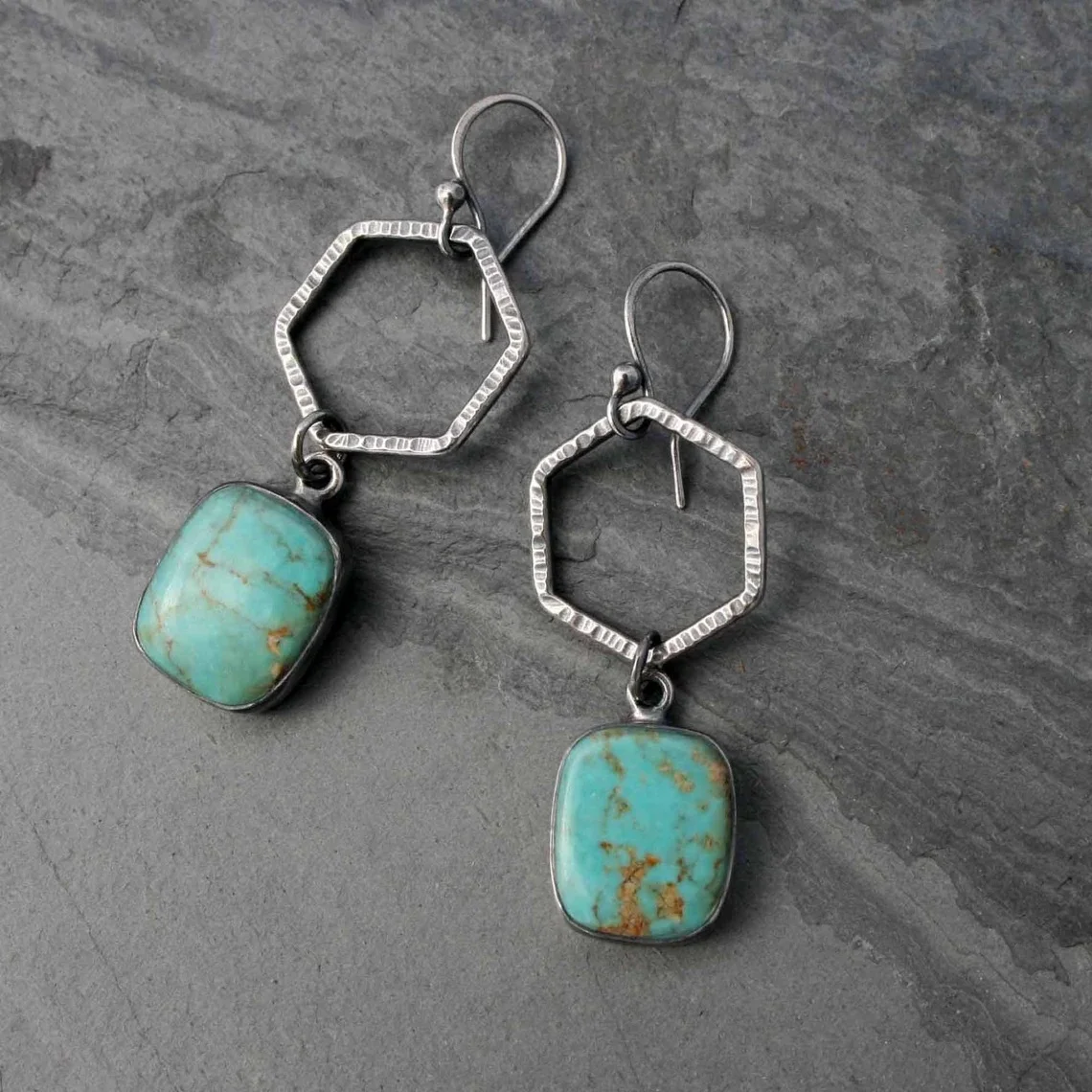 Retro Square Inlaid Turquoise Pendant Earrings With Punk Style women's Fashion Jewelry Gift