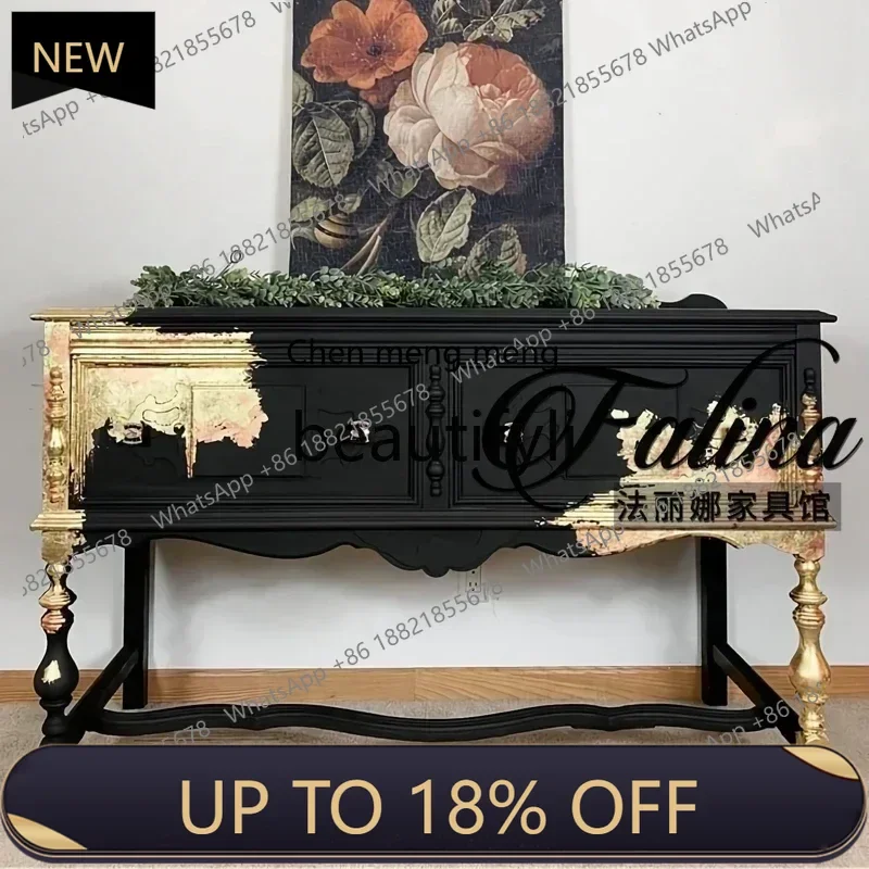 

P178 French neoclassical retro entrance cabinet solid wood carving flower art painting foyer dining side cabinet decorative loc