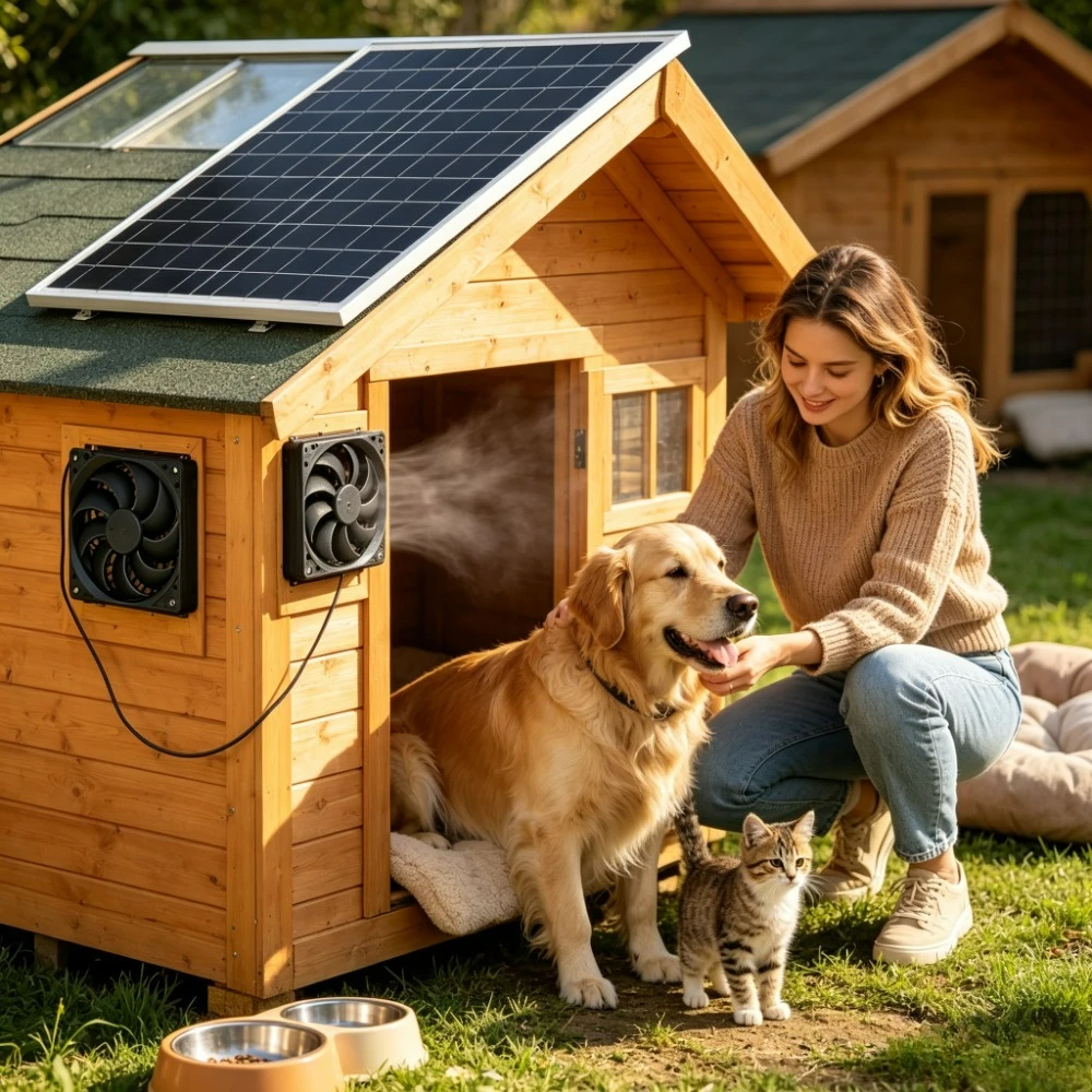 Outdoor Power House - 10W Solarbetriebenes Doppel-Abluftventilator-Set, geräuscharmes Lüftungssystem für