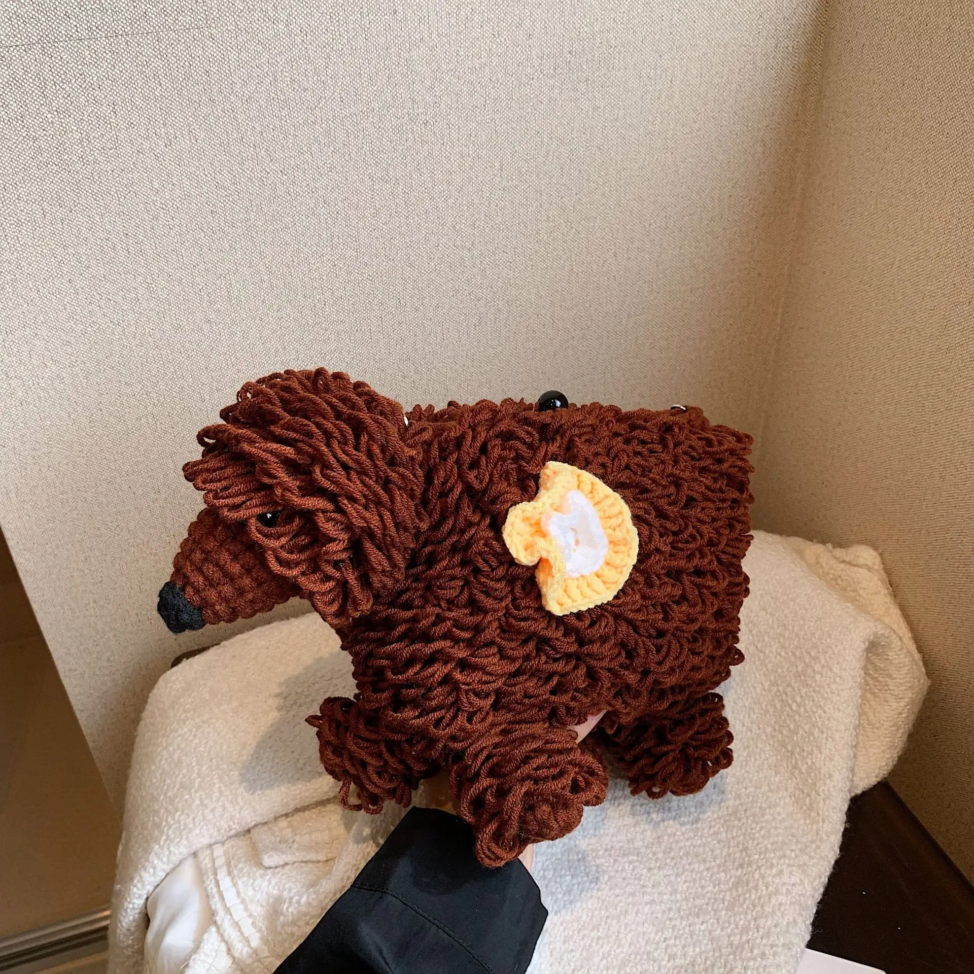 لطيف الكلب تصميم حقيبة كتف اليدوية جرو حقائب منسوجة للنساء مضحك المحافظ للفتيات حقائب اليد الكروشيه الحياكة المرأة حقيبة جديدة #1