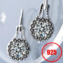 Stamp 925 Sterling Silver Earrings Fine Jewelry Flower Black Spinel Engagement Dangle Earrings Brincos for Women