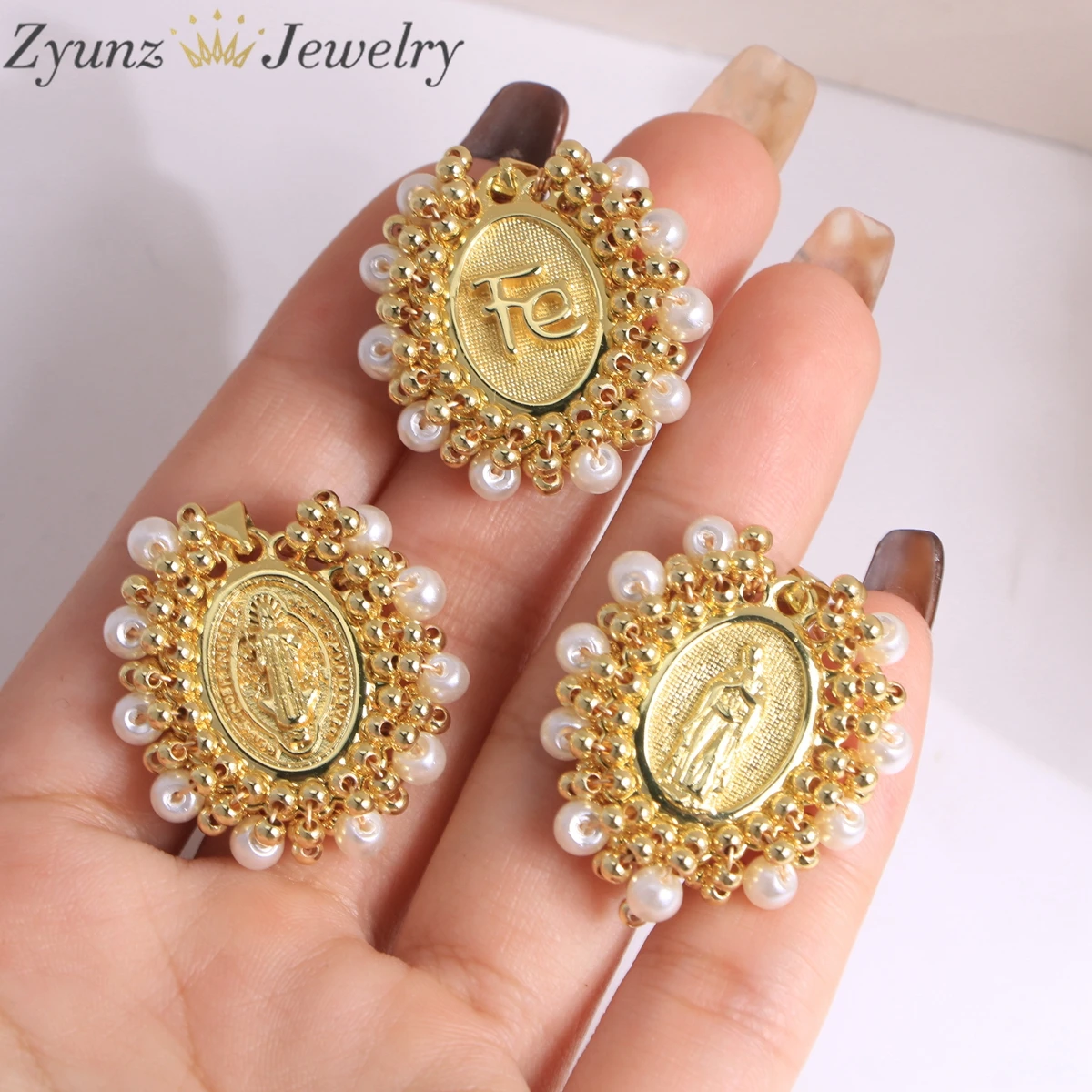5Pcs, Trendy Gold Plated Pendant, Virgin Mary San Benito Religion Charm Pendant,Jewelry Accessories