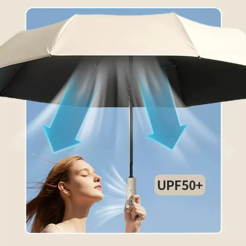 Come with fan umbrella ten bones automatic folding sunblock shade double cooling rain and sunshine fan umbrella