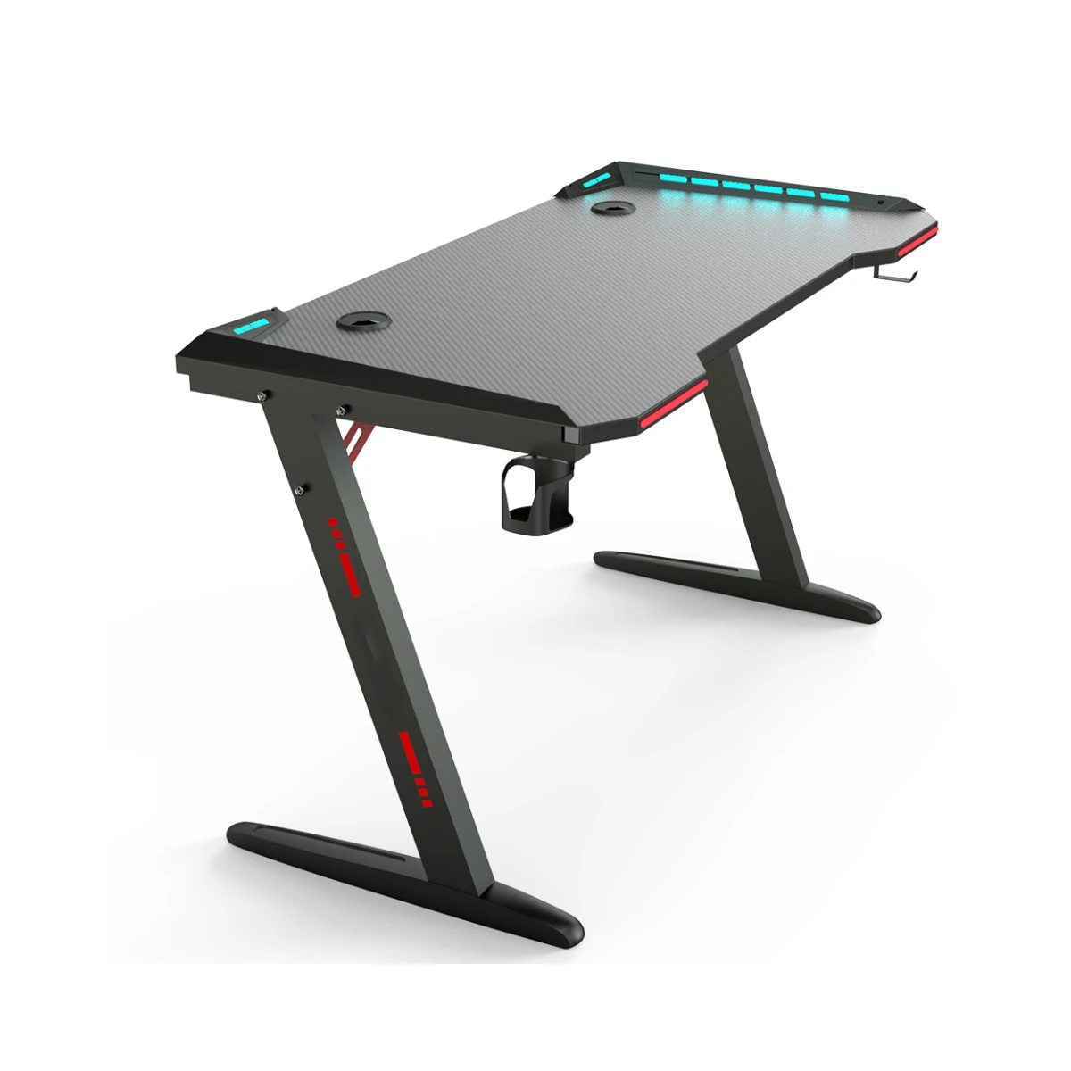 Grand bureau de jeu en forme de Z avec lumières LED RVB, bureau en fibre de carbone, ordinateur PC, table de jeu pour les joueurs, nouveau