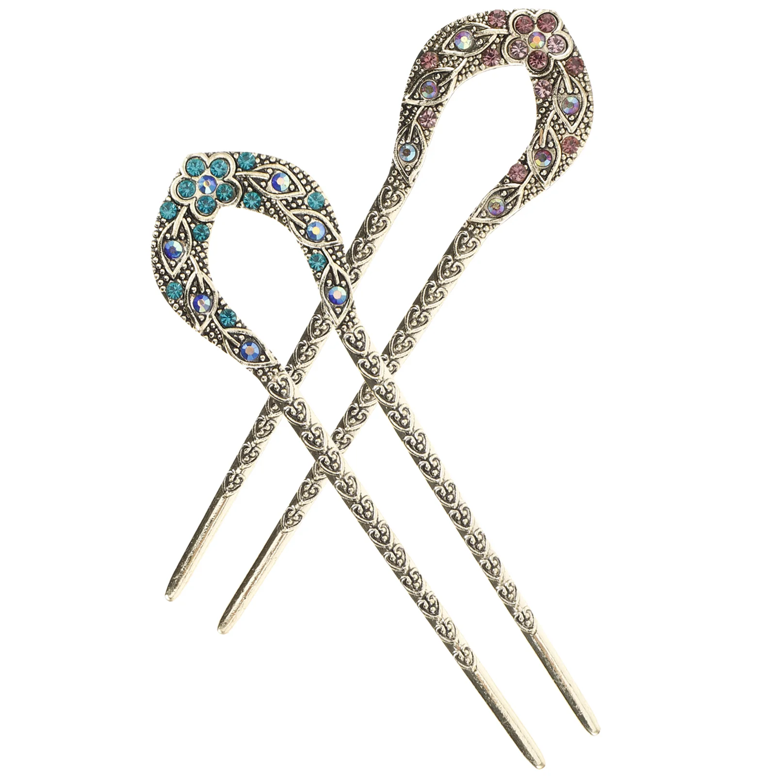 

2 Pcs Rhinestone Updo Hairpin Vintage Dovetail Clip Retro Decor Stick Accessories for Girls U-shape