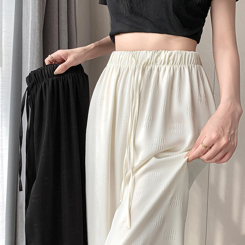 

Hanging ice silk satin wide leg pants for women in spring and summer 2024, new high-end loose straight leg floor pants