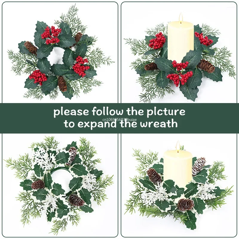 Christmas Garland Artificial Cherry Pinecone Candle Holder Wreath Party Table Centerpiece Christmas Decoration New Year Gifts