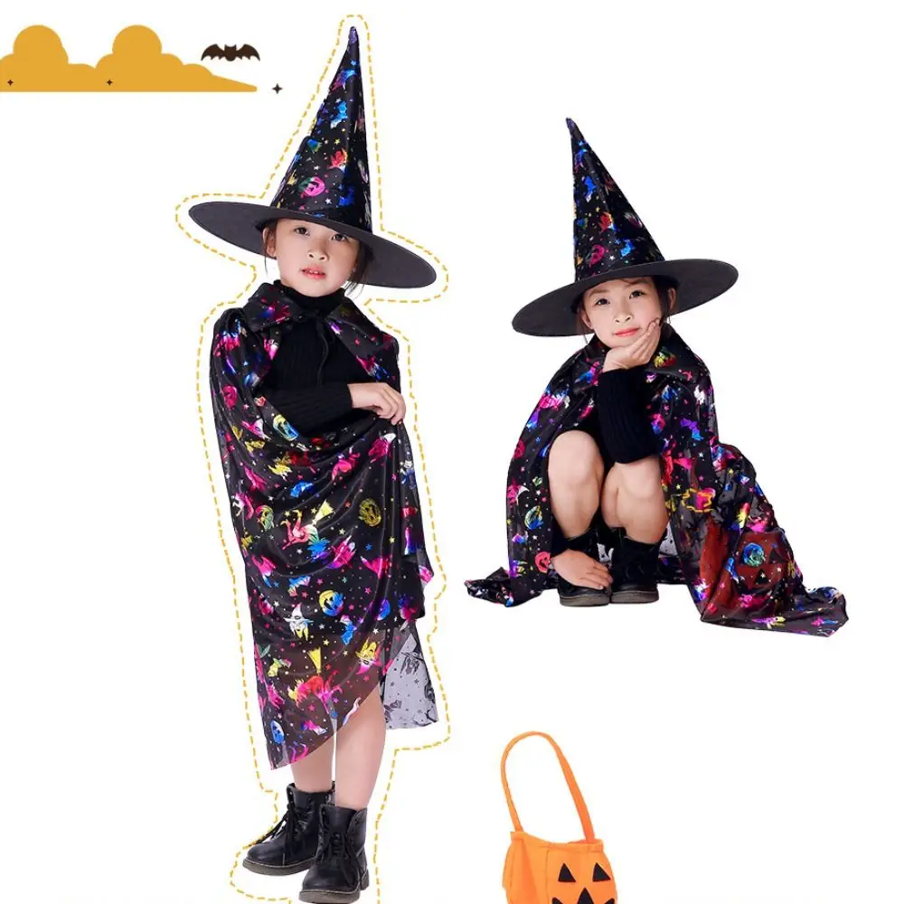 Gothic Stern Hexenumhang Umhang mit Hut Pailletten Mehrfarbig Halloween Kleidung Umhang Sets mit Zauberer Hut Hexenumhang Umhang Robe Jungen