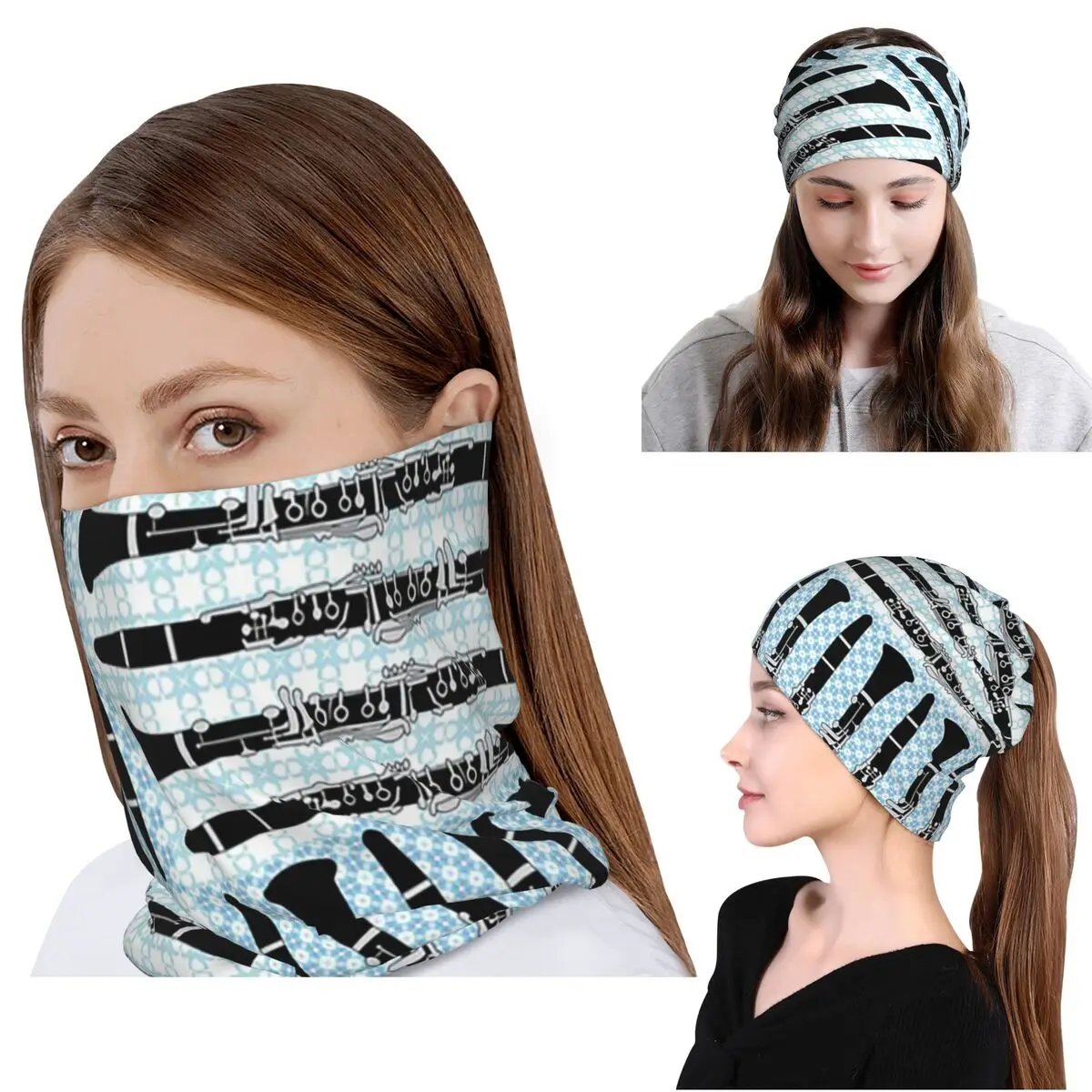 

Clarinet Crosshatch Pattern Bandana Neck Gaiter Mask Scarf Multi-use Balaclava Beanies Hat for Men Women Adult Washable