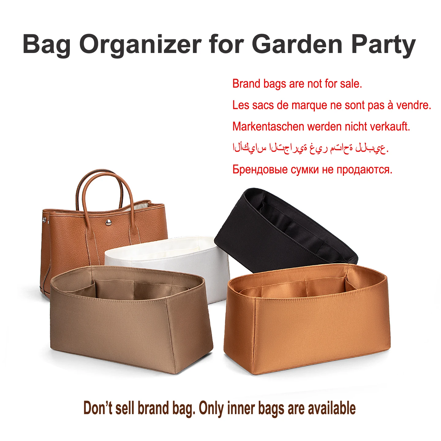 Satin Bag Organizer Insert for Garden Party Handbag, Soft Liner Bag In Bag, Purse Storage Divider, Handbag Inner Shaper Support