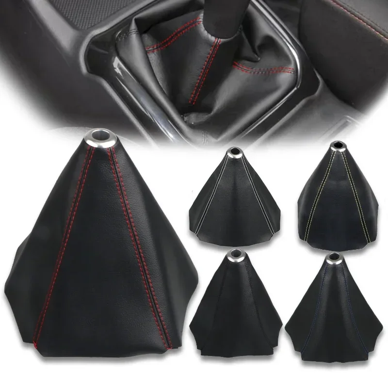 Universal JDM Car Gear Shift Knob Boot Cover Collar Leather Shifter Lever Cover With Red Stitching Fit For Most Car