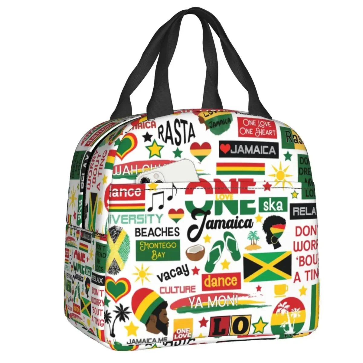 

Jamaica One Love Culture Pattern Портативный ланч-бокс для женщин Многофункциональный термохолодильник Пищевой изолированный обед