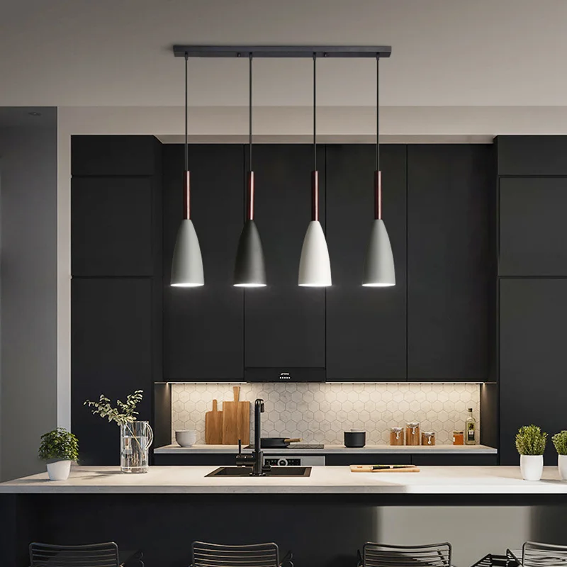 

Vintage 4 Head Combination Black Wood Pendant Lights E27 220V Droplight For Kitchen Living Room Bedroom Aisle Restaurant
