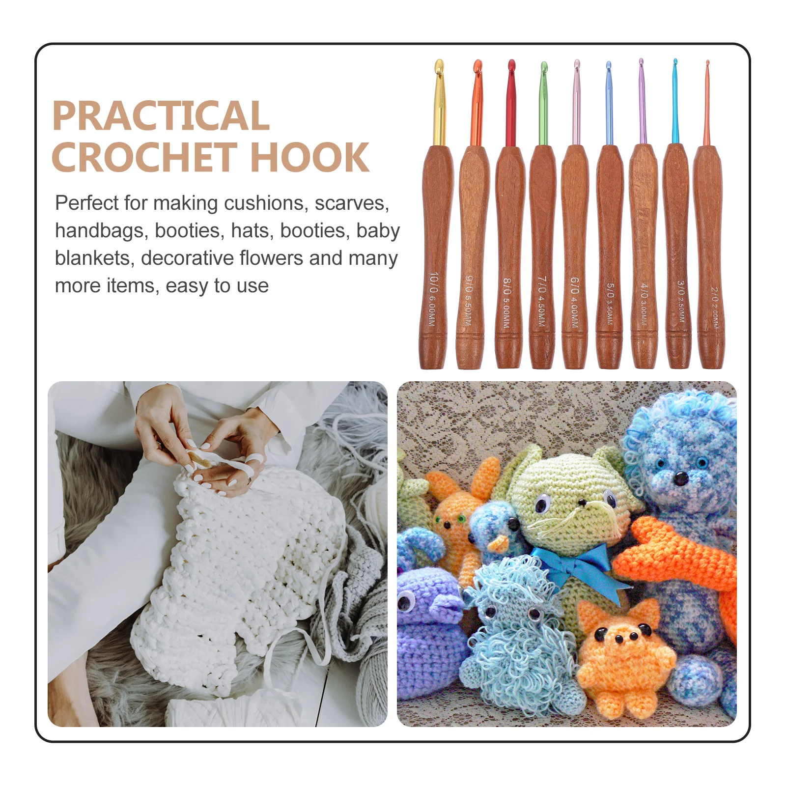 

9Pcs Wooden Handle Crochet Hooks High Quality Aluminum Tip Ideal for Sweater Knitting DIY Home Craft Supplies Crochet Hooks