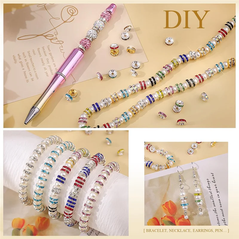 8Mm Spacer Beads For Crafting, 15 Colors Rondelle Spacer Beads Box, Fancy  Crystal Rhinestone Beads-AB52