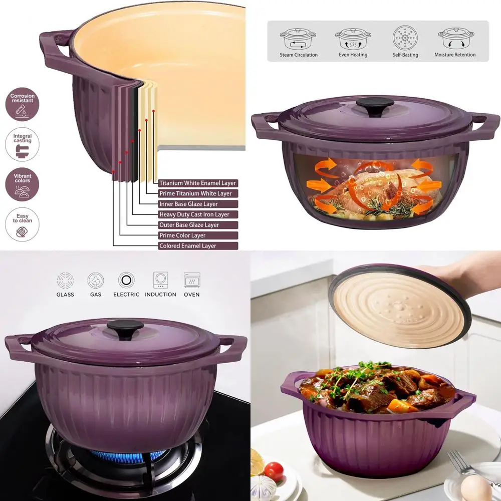 

5-Quart Fig-Colored Enameled Cast Iron Dutch Oven with Lid, Premium Enameled Cookware