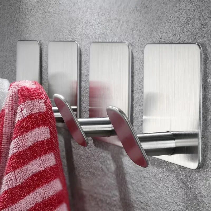 Stainless Steel Bathroom Robe Hooks Adhesive Wall Hook Towel holder Bathroom Kitchen Hardware Multi-Purpose Hanger Hook