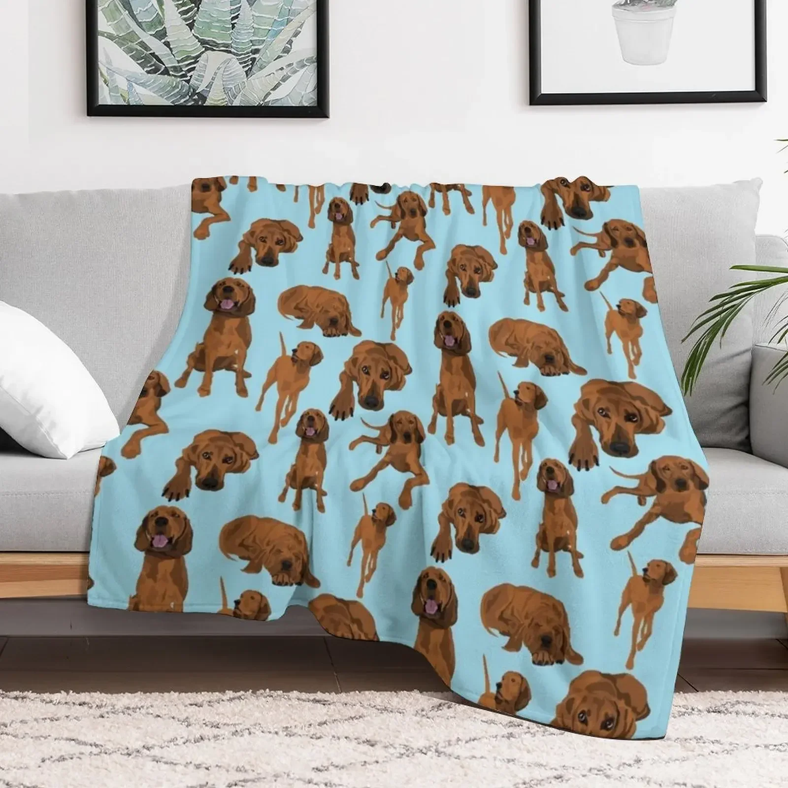 Redbone Coonhounds on Blue Throw Blanket Polar Soft Bed Fashionable Luxury Designer Blankets