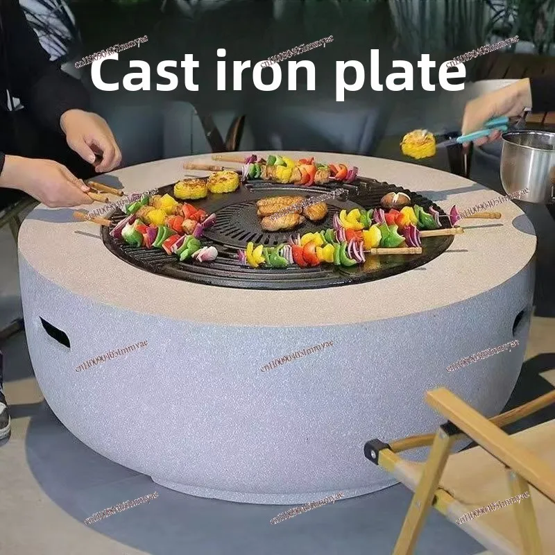 42CM Teppanyaki Grill Pan Frying  Enamel Non-stick  Charcoal Pan Round Iron Mesh Outdoor Household Indoor