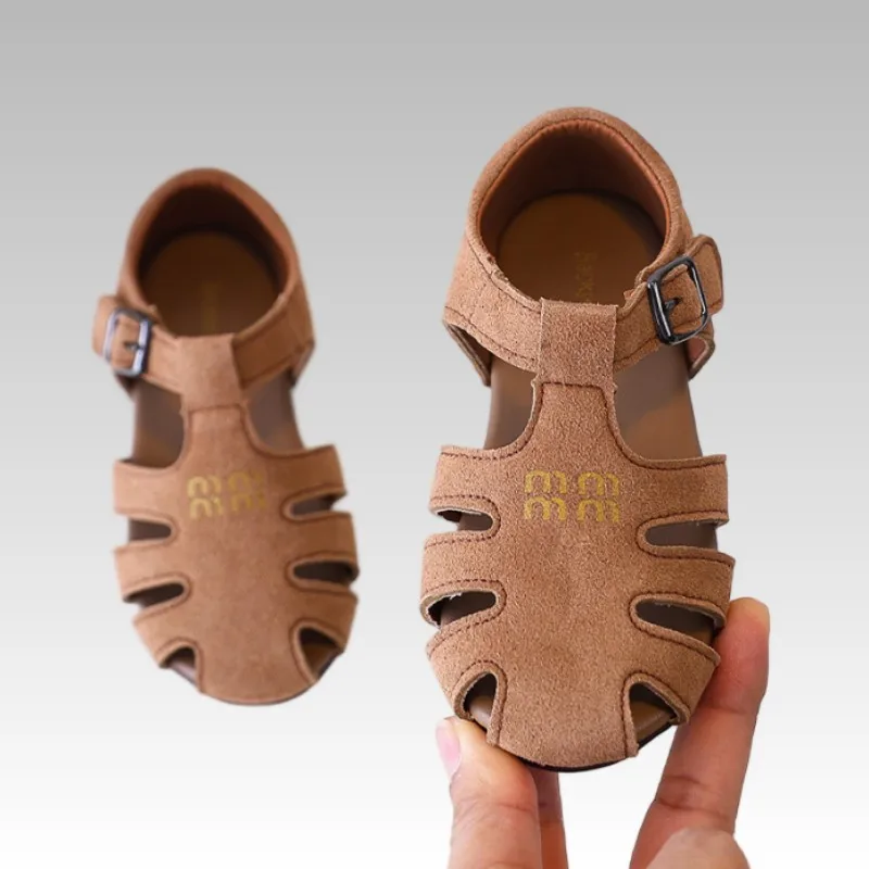 Girls Roman Sandals Premium Cow Split Leather Comfortable Summer High Quality Baby Boys Beach Shoes Kids Casual Footwear 23-35