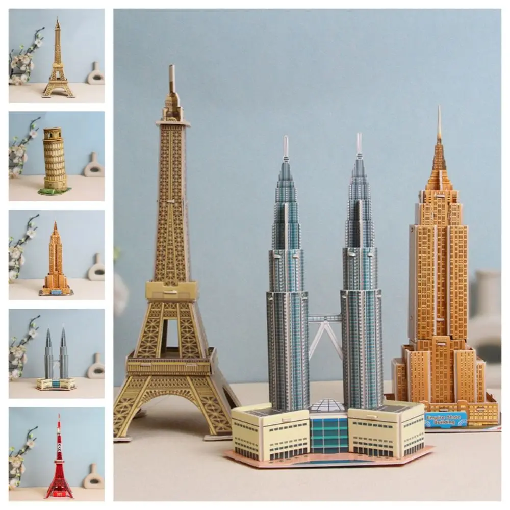 Modelo de edificios de fama mundial de papel, casa, modelo de ensamblaje, decoraciones de escritorio, la Torre Eiffel, juguetes de construcciones 3D DIY