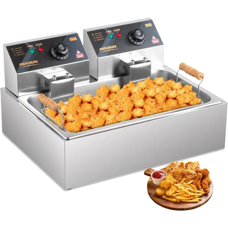

ROVSUN 23.8QT Electric Deep Fryer Turkey Fryer, 5000W Commercial Deep Fryer w/Basket & Adjustable Temperature Countertop