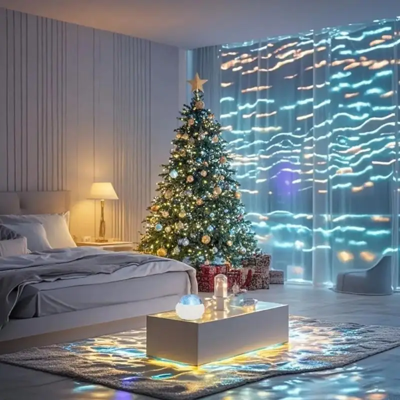 مصباح بروجيكتور LED ديناميكي بتموجات الماء مع جهاز تحكم عن بعد يعمل بمنفذ USB ضوء ليلي كريستالي ملون لتزيين المنزل P9YB