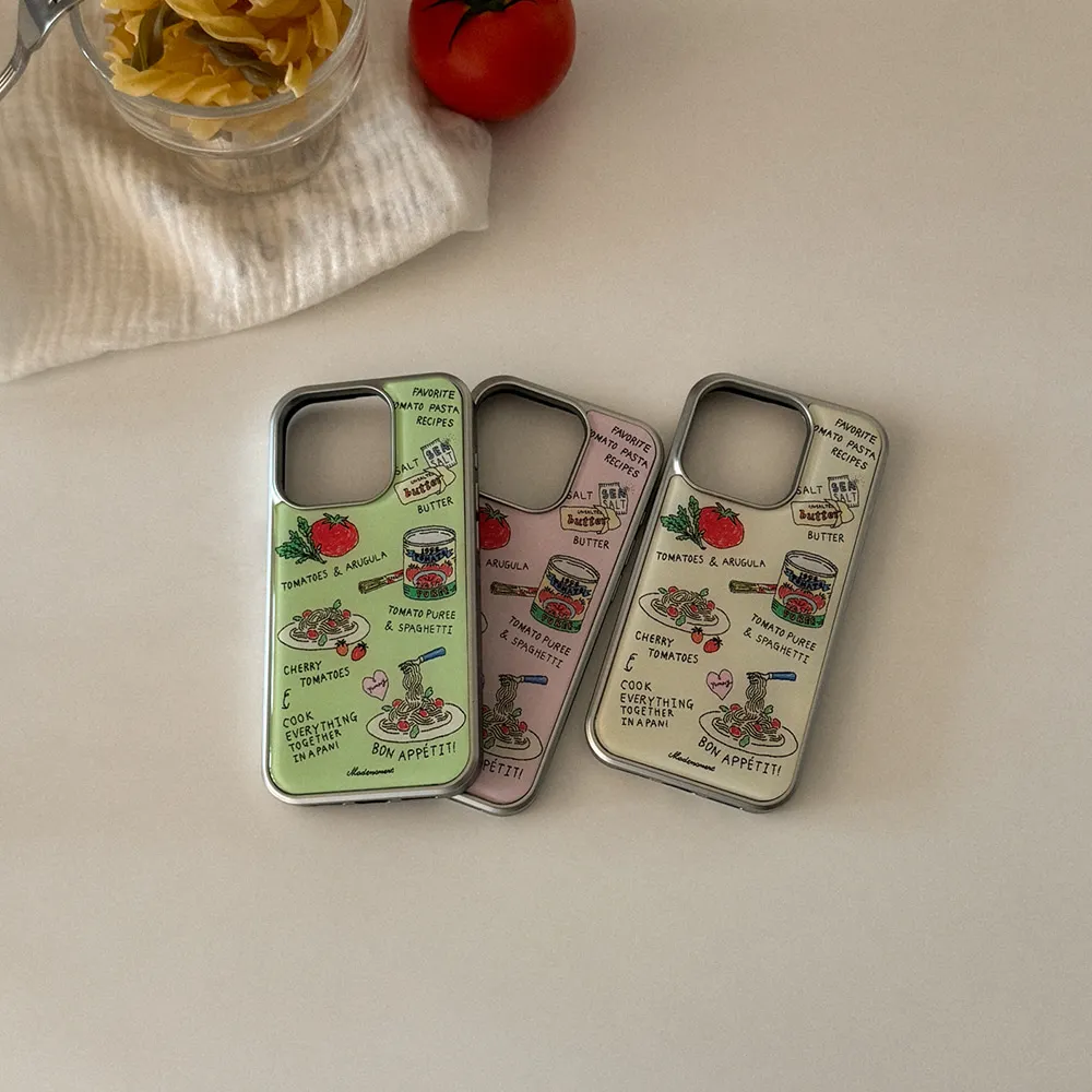 Capa de Celular Transparente de Luxo com Estampa de Tomate e Massa para iPhone 17 16e 16 15 14 13 12 11 Air Pro Max X XR XSMAX 8 7 Plus