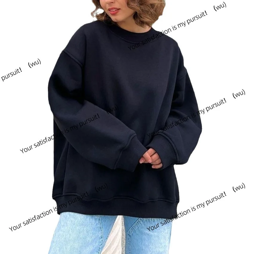 ZOCI-Sweater longgar berkerah bulat untuk wanita, sweater pullover fleece oversize warna polos untuk musim gugur dan musim dingin.