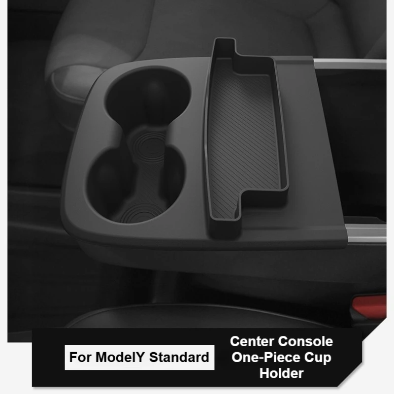Center Console One‑Piece Cup Holder Only For Tesla ModelY Standard 2025 2026 Pure‑TPE Integrated Mat Insert Armrest Storage Box