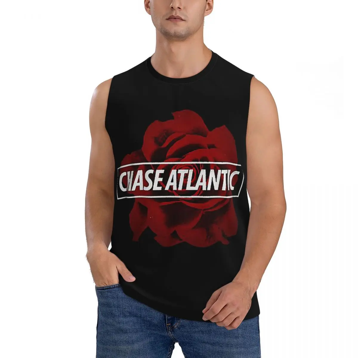 Chase Atlantic Rose Logo Men Sleeveless Tank Tops Quick Dry Breathable Gym Fitness Running Summer Casual Sport Vest