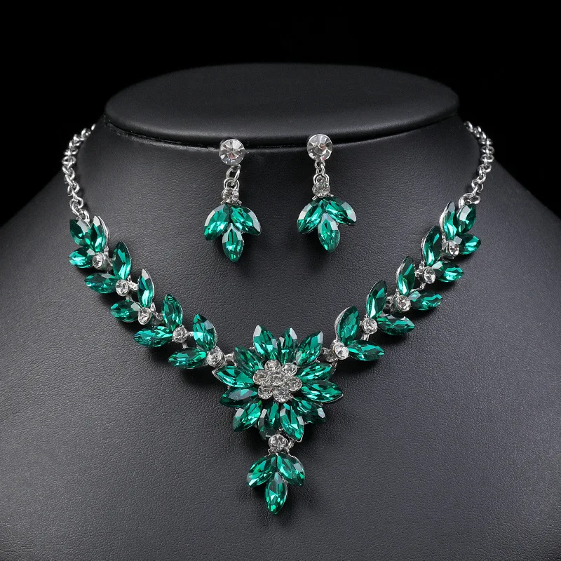 Exquisite Rhinestone Flower necklace and earrings Sets For Women Multicolor Wedding Party  Jewelry Accessories