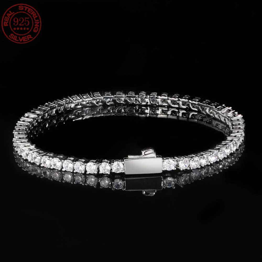 Hip-Hop 1 Row Cz Tennis Chain Bracelet Necklace Cubic Zircon Iced Out 3Mm 4Mm 5Mm 925 silver 18K gold plated jewelry gift