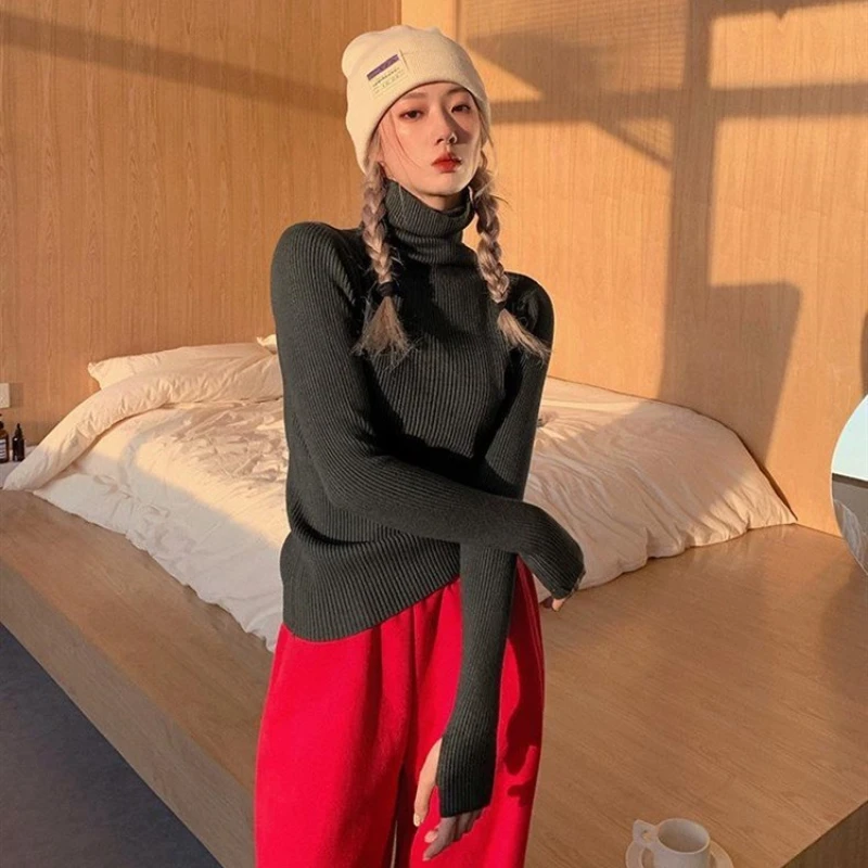 

Autumn and Winter New Women's Clothing Turtleneck Women's Long-sleeved Sweater Solid Color Elegant Knitwear Bottoming Jumper