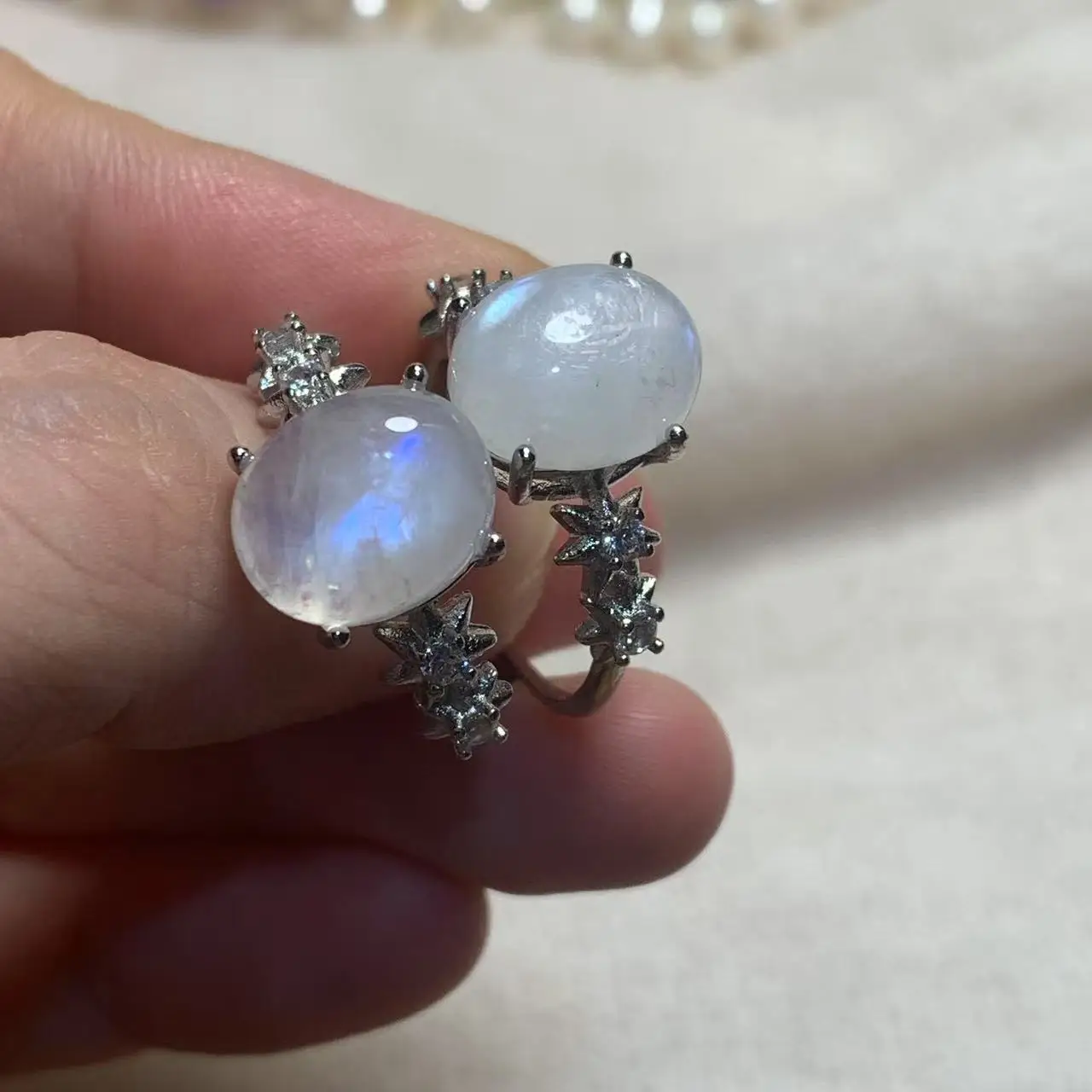 10*8 MM BIG Vintage Natural Moonstone Ring For Women Copper Simple Fine Jewelry Stone Gemstone Classic Style Gift