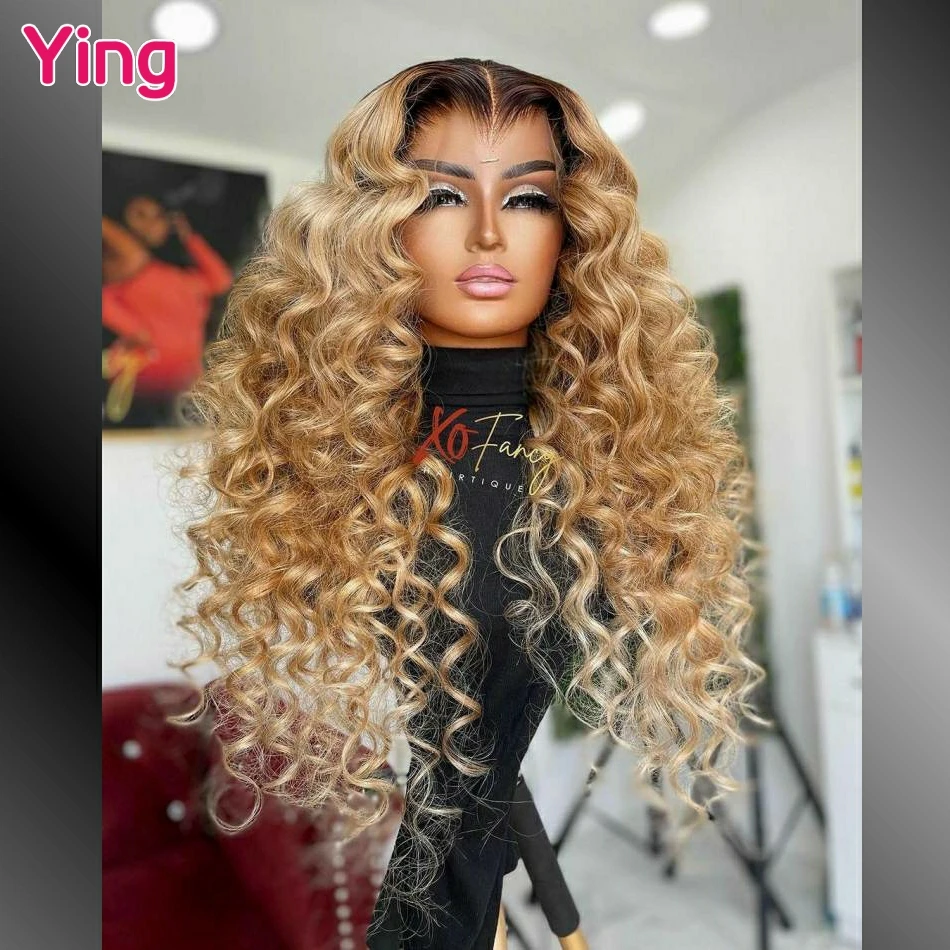 Honey Blond Dark Root Colored Loose Wave 13x4 13x6 Lace Frontal Human Hair Wig PrePlucked Brazilian Remy 5x5 Lace Closure Wigs