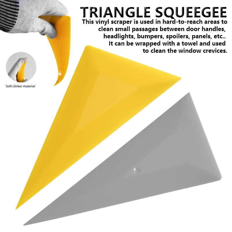 High Quality Triangle Corner Squeegee Hard Card Window Tint Scraper Vinyl Wrap PPF Film Edge Tucking Auto Detailing Scraper Tool