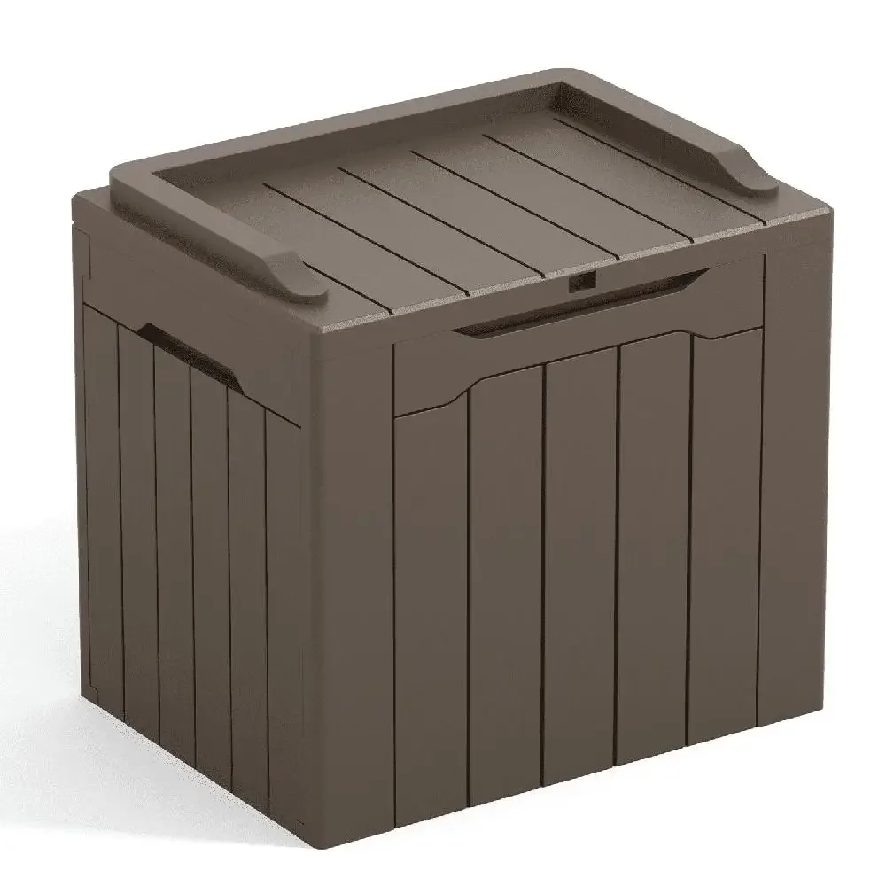 Outdoor All-Weather Storage Box Seat 32 Gallon Brown Resin Lockable Multifunction Patio Deck Box Handles Weather UV-Resistant