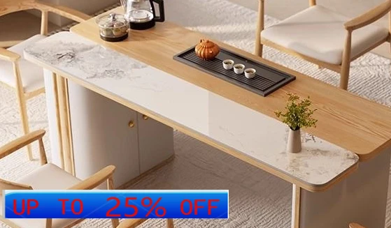 LMM household wabi-sabi wind complete set of solid wood tea table, kettle integrated rock slab tea table