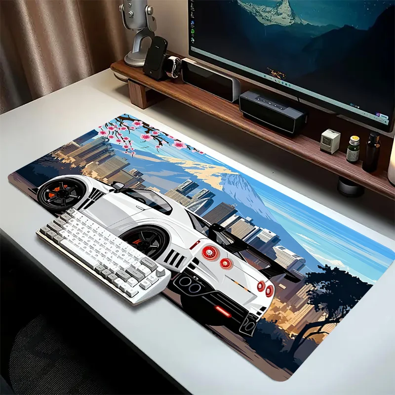 Tapete de mouse para jogos grandes de carro de corrida, teclado suave, tapete de mesa com borda de costura, fundo de borracha antiderrapante, acessório de computador