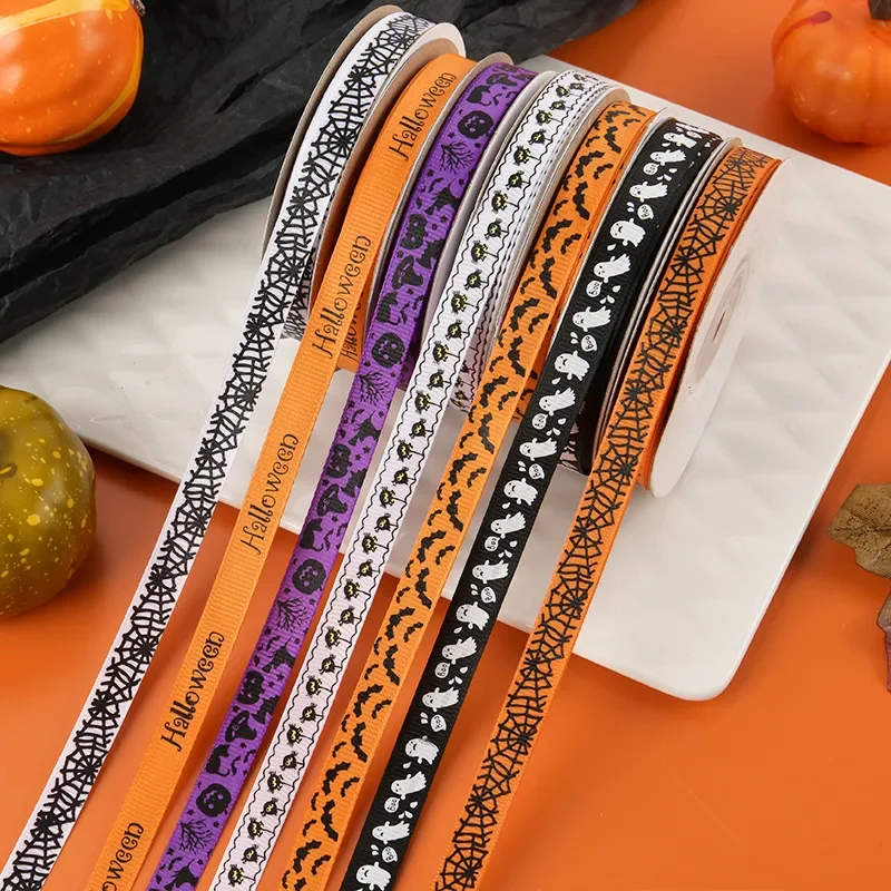 Wstążka poliestrowa Grosgrain Satynowe wstążki Happy Halloween Party Dekoracja Materiały opakowaniowe 25 jardów x 1 cm